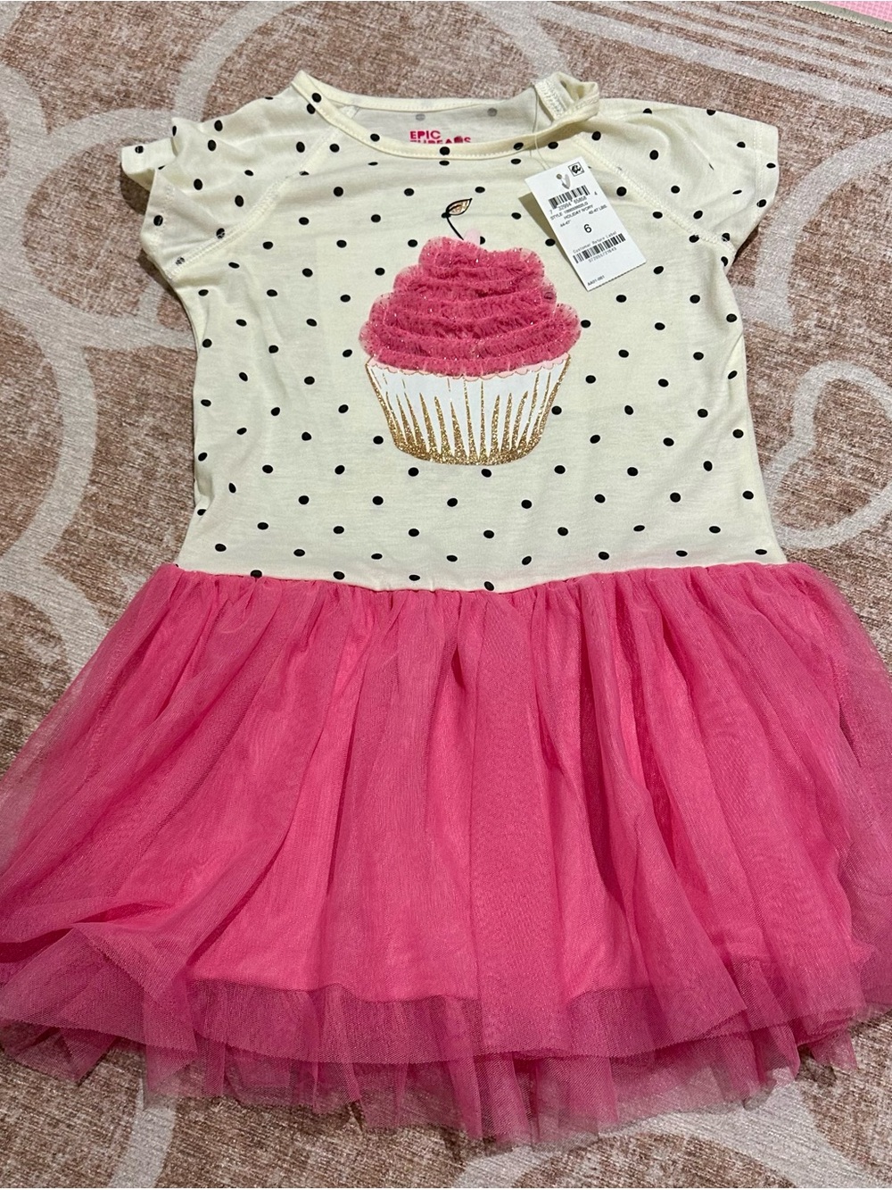 Epic Threads Cream Polka Dot Dress with Pink Tulle Cupcake Skirt
